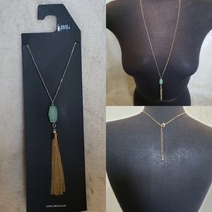 Long Gold Jade Tassle Necklace NWT